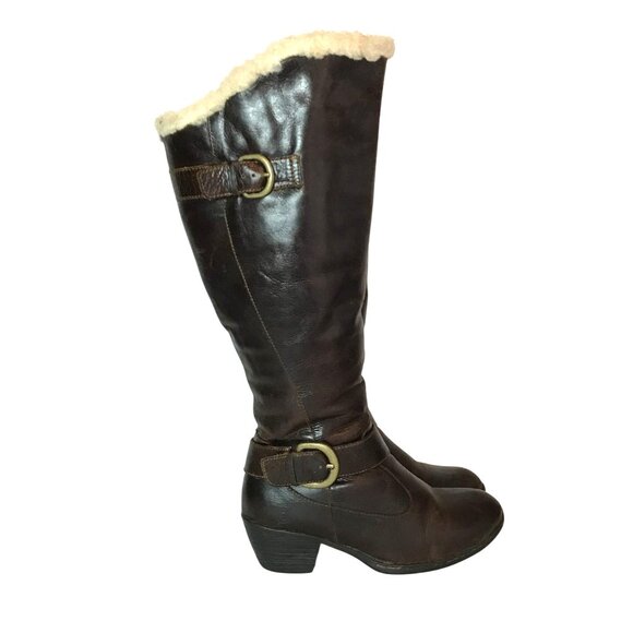 BORN Shearling Lined Warm Womens 7/38 Tall Brown Leather Tall Riding Boots - Picture 1 of 12